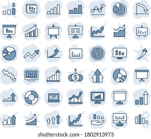 Tinta azul y sombra editable conjunto de iconos de línea vector - vector estadístico de crecimiento, tablero de presentación, gráfico de crisis, monitor, gráfico de círculo, estadísticas, informe, cuenta, barra, pie, punto, flecha arriba, flechas