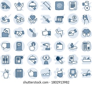Blue tint and shade editable vector line icon set - ladder car vector, medical room, christmas glove, document, garden fork, heart hand, power, care, touch screen, finger up, down, fingerprint id