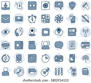 Blue tint and shade editable vector line icon set - antenna vector, mobile phone, tracking, term, cell, message, update, camera, protect, tuning, user, alarm, stopwatch, mail, record, sd, folder