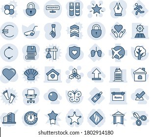 Blue tint and shade editable vector line icon set - lock vector, christmas star, holly, tree, lawn mower, butterfly, house, heart, shield, medical label, lungs, run, care, plane, euro, cent, ink pen