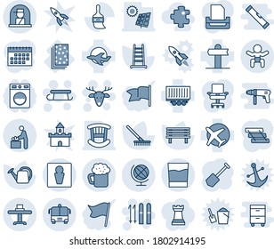 Blue tint and shade editable vector line icon set - male vector, airport bus, baby, room, officer window, globe, christmas deer, sleigh, ski, job, rake, ladder, watering can, bench, breads, signpost
