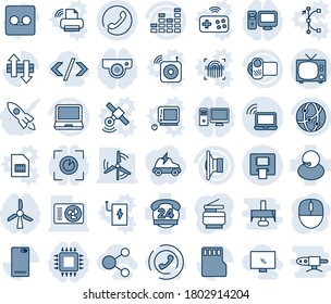 Blue tint and shade editable vector line icon set - tv vector, wireless notebook, phone, mouse, 24 hours, support, speaker, equalizer, video camera, network, laptop pc, back, record, sd, atm, copier