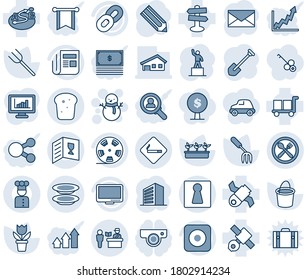 Blue tint and shade editable vector line icon set - passport control vector, smoking place, female, snowman, mail, office building, pedestal, job, pencil, flower in pot, garden fork, farm, bucket