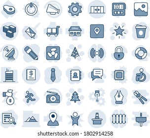 Blue tint and shade editable vector line icon set - automatic doors vector, recieptionist, christmas tree, star, document search, tie, coffee, disabled, meat, run, navigation, store, cargo, radio