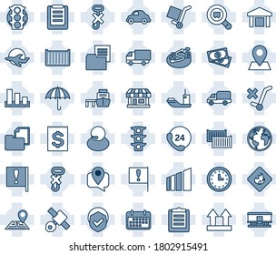 Blue tint and shade editable vector line icon set - navigation vector, earth, pin, important flag, store, plane, satellite, cash, traffic light, 24 hours, support, mobile tracking, sea shipping