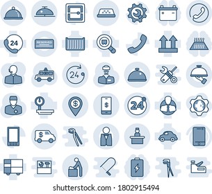 Blue tint and shade editable vector line icon set - 24 around vector, baby room, taxi, hours, phone, client bell, recieptionist, ambulance car, doctor, cargo container, delivery, consolidated, cell