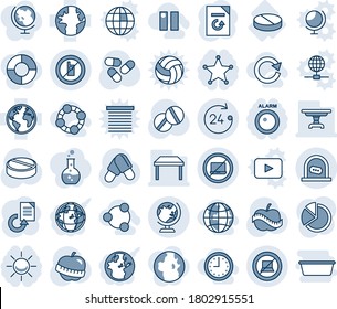 Blue tint and shade editable vector line icon set - no laptop vector, ticket office, globe, 24 hours, mobile sign, computer, document reload, pills, diet, pill, earth, pie graph, table, social, time