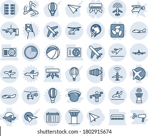 Blue tint and shade editable vector line icon set - plane vector, airport tower, radar, departure, wind, helicopter, globe, traffic controller, arrival, boarding passengers, small, seats, schedule