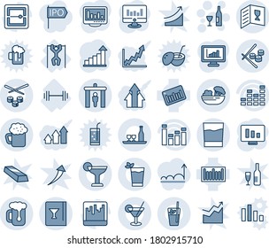 Blue tint and shade editable vector line icon set - security gate vector, wine, growth statistic, monitor, barbell, pull ups, barcode, equalizer, scanner, statistics, alcohol, card, drink, cocktail