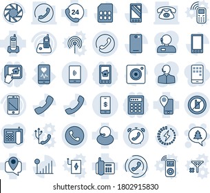 Blue Tint And Shade Editable Vector Line Icon Set - Phone Vector, Alarm, No Mobile Sign, Merry Christmas Message, Heart Monitor, Office, 24 Hours, Support, Tracking, Cell, Radio, Back, Call, Camera