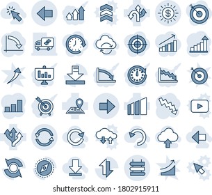 Blue tint and shade editable vector line icon set - sign post vector, right arrow, left, growth statistic, crisis graph, route, navigation, sorting, data exchange, download, compass, update, bar, up