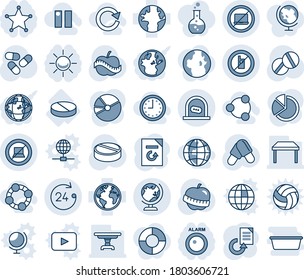 Blue tint and shade editable vector line icon set - no laptop vector, ticket office, globe, 24 hours, mobile sign, computer, document reload, pills, diet, pill, earth, pie graph, table, social, time