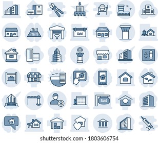 Blue tint and shade editable vector line icon set - airport tower vector, barrier, elevator, baggage room, building, office, house, hospital, store, warehouse storage, bank, account, with garage