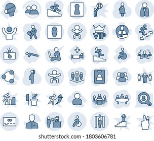 Blue tint and shade editable vector line icon set - male vector, female, vip, baby, passport control, metal detector gate, credit card, terrorism, disabled, meeting, pregnancy, hospital bed, client