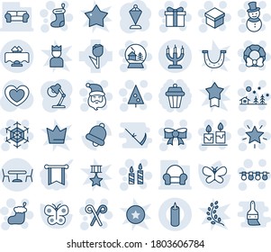 Blue tint and shade editable vector line icon set - cafe vector, christmas tree, gift, santa claus, sock, garland, snowflake, landscape, star, candle, bow, snowman, wreath, snowball house, stick