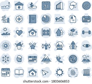 Blue tint and shade editable vector line icon set - luggage storage vector, sun, heart, snowball house, mountains, christmas deer hat, office building, book, barbell, eye, patient card, term, smart
