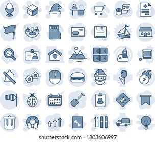 Blue tint and shade editable vector line icon set - trash bin vector, checkroom, side wind, gift, santa claus, christmas hat, wreath, ski, mountains, gear, identity card, mouse, job, lady bug, x ray