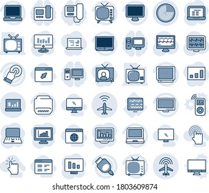 Blue tint and shade editable vector line icon set - plane radar vector, notebook pc, statistic monitor, pulse, diagnostic, tv, touch screen, laptop, hdmi, account statistics, hand, cursor, website