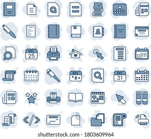 Blue tint and shade editable vector line icon set - 25 dec calendar vector, 31, christmas, contract, book, document search, pen, notepad, medical, folder, news, copybook, printer, cursor, attachment