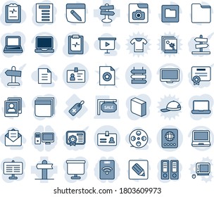 Tinta azul y sombra editable conjunto de iconos de la línea del vector - vector del pasaporte, identidad, envío de signos, enlace de oficina, documento, portapapeles del pulso, etiqueta médica, señalización, monitor, portátil pc, carpeta, notas, venta