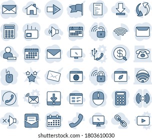 Blue tint and shade editable vector line icon set - right arrow vector, mail, mouse, calendar, call, update, download, wireless, money click, calculator, phone, home, website, cursor browser, globe