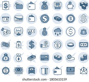 Blue tint and shade editable vector line icon set - credit card vector, dollar sign, money bag, statistic monitor, cash, receipt, coin, big, rain, atm, chest, piggy bank, investment, pay, back, mail