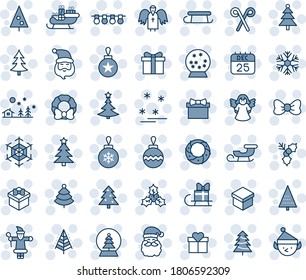 Tinta azul y sombra editable conjunto de iconos de línea vector - vectores de árbol de navidad, regalo, arco, santa claus, bola, garland, copo de nieve, paisaje, calendario 25 dic, trineo, holly, wreath, ángel, bola de nieve, palo