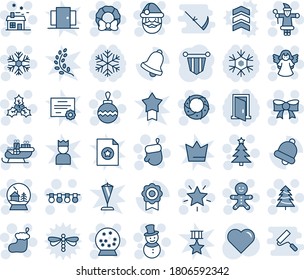 Blue tint and shade editable vector line icon set - christmas tree vector, santa claus, sock, glove, ball, garland, snowflake, star, bow, cake man, snowman, house, holly, wreath, angel, snowball