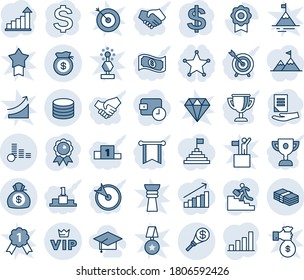 Blue tint and shade editable vector line icon set - vip vector, growth statistic, dollar sign, medal, document, sertificate, coin, money bag, torch, bar graph, career ladder, graduate hat, police