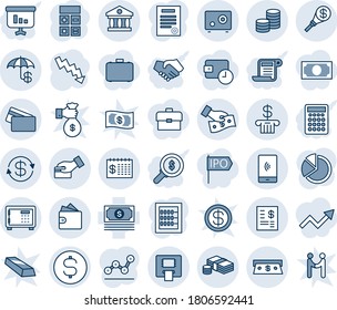 Blue tint and shade editable vector line icon set - safe vector, calculator, crisis graph, cash, dollar coin, exchange, insurance, bank, atm, finance calendar, account statement, card pay, wallet