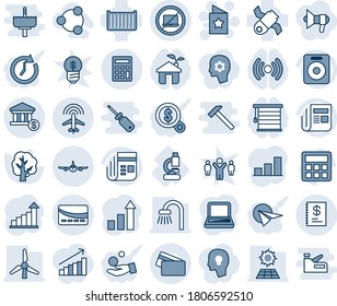 Blue tint and shade editable vector line icon set - no laptop vector, plane, radar, star postcard, growth statistic, tree, lab, satellite, cargo container, news, speaker, calculator, account, social