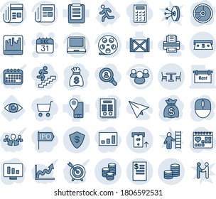 Blue tint and shade editable vector line icon set - cafe vector, 31 dec calendar, mouse, money bag, statistic monitor, circle chart, medical, run, eye, mobile tracking, container, clipboard, reel