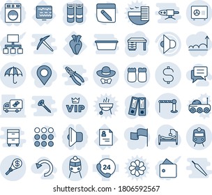 Blue tint and shade editable vector line icon set - barrier vector, train, insurance, vip, safe, book, office binder, desk, hospital bed, diagnostic monitor, patient card, heart, 24 hours, speaker