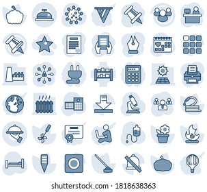 Blue tint and shade editable vector line icon set - hierarchy vector, team, document, drawing pin, manager place, flower in pot, fire, hose, hoe, plant label, pumpkin, ripper, dropper, microscope