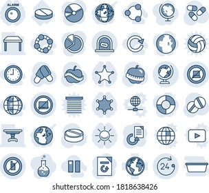 Blue tint and shade editable vector line icon set - no laptop vector, ticket office, globe, 24 hours, mobile sign, computer, document reload, pills, diet, pill, earth, pie graph, table, social, time