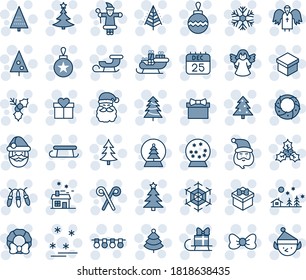 Blue tint and shade editable vector line icon set - christmas tree vector, gift, bow, santa claus, ball, garland, snowflake, landscape, 25 dec calendar, house, sleigh, holly, wreath, angel, snowball