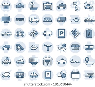 Blue tint and shade editable vector line icon set - dispatcher vector, taxi, airport bus, parking, ladder car, sign, safety, baggage truck, ambulance, route, railroad, trailer, delivery, encashment