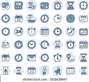Blue tint and shade editable vector line icon set - 24 around vector, alarm clock, phone, schedule, 25 dec calendar, 31, christmas mobile, heavy scales, stopwatch, account history, manager, sand
