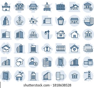 Tinta azul y sombra editable conjunto de iconos de línea vector - edificio de oficina vector, valla, casa, luz de jardín, hospital, tienda, banco, cuenta, garaje, hogar dulce, ciudad, café, eco, puerta, fuerte de arena, mar