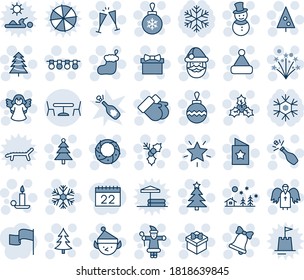 Blue tint and shade editable vector line icon set - cafe vector, christmas tree, gift, santa claus, sock, ball, garland, snowflake, landscape, star, candle, bell, gloves, snowman, hat, firework, elf