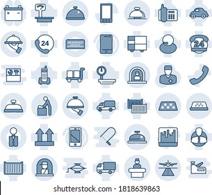 Blue Tint And Shade Editable Vector Line Icon Set - Runway Vector, Taxi, Reception Bell, Baby Room, Officer Window, Doctor, Office Phone, 24 Hours, Support, Client, Cargo Container, Car Delivery