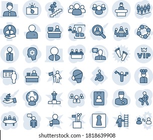 Blue tint and shade editable vector line icon set - dispatcher vector, female, reception, vip, terrorism, speaking man, team, meeting, manager place, doctor, disabled, medical mask, client, speaker