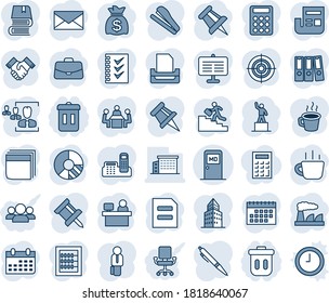 Blue Tint And Shade Editable Vector Line Icon Set - Medical Room Vector, Mail, Case, Pedestal, Document, Money Bag, Coffee, Drawing Pin, Manager Place, Calendar, Factory, Circle Chart, News, Hr, Pen