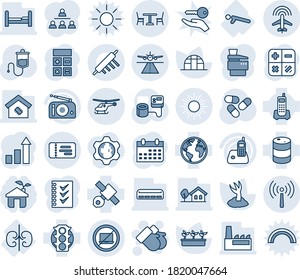Blue tint and shade editable vector line icon set - runway vector, antenna, cafe, no laptop, ticket, sun, helicopter, plane radar, gloves, growth statistic, calculator, calendar, sproute, seedling