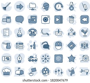 Blue tint and shade editable vector line icon set - ticket vector, suitcase, right arrow, wine, hierarchy, mouse, rake, hose, hospital, bed, medical mask, cereal, 24 hours, client, flammable, rewind