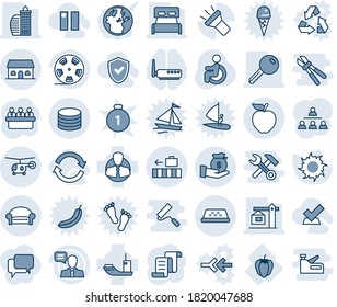 Blue tint and shade editable vector line icon set - waiting area vector, taxi, baggage, helicopter, contract, meeting, sun, disabled, sweet pepper, client, sea shipping, reel, speaker, torch, coin