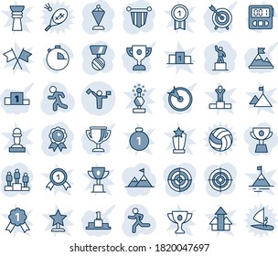 Blue tint and shade editable vector line icon set - dispatcher vector, pedestal, pennant, medal, run, stopwatch, target, motivation, award cup, attainment, winner, win, gold, pawn, arrows up