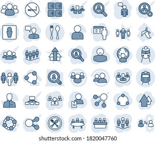 Blue tint and shade editable vector line icon set - spoon and fork vector, train, male, checkroom, speaking man, team, meeting, patient, no smoking sign, banana, group, user, company, client search