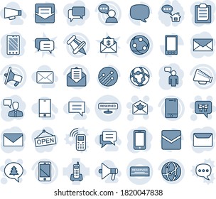 Blauer Farbtint und Farbtöne bearbeitbare Vektorsymbol-Set - SternbuchstabenVektorgrafik, Bugnachricht, fröhliche Weihnachten, Handy, Sprecher, E-Mail, Büro, Lautsprecher, Netzwerk, Zelle, Sprecher, Papierstift, Chat