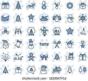 Blue tint and shade editable vector line icon set - christmas tree vector, gift, santa claus, garland, snowflake, landscape, candle, bell, bow, 25 dec calendar, cake man, snowman, firework, sleigh